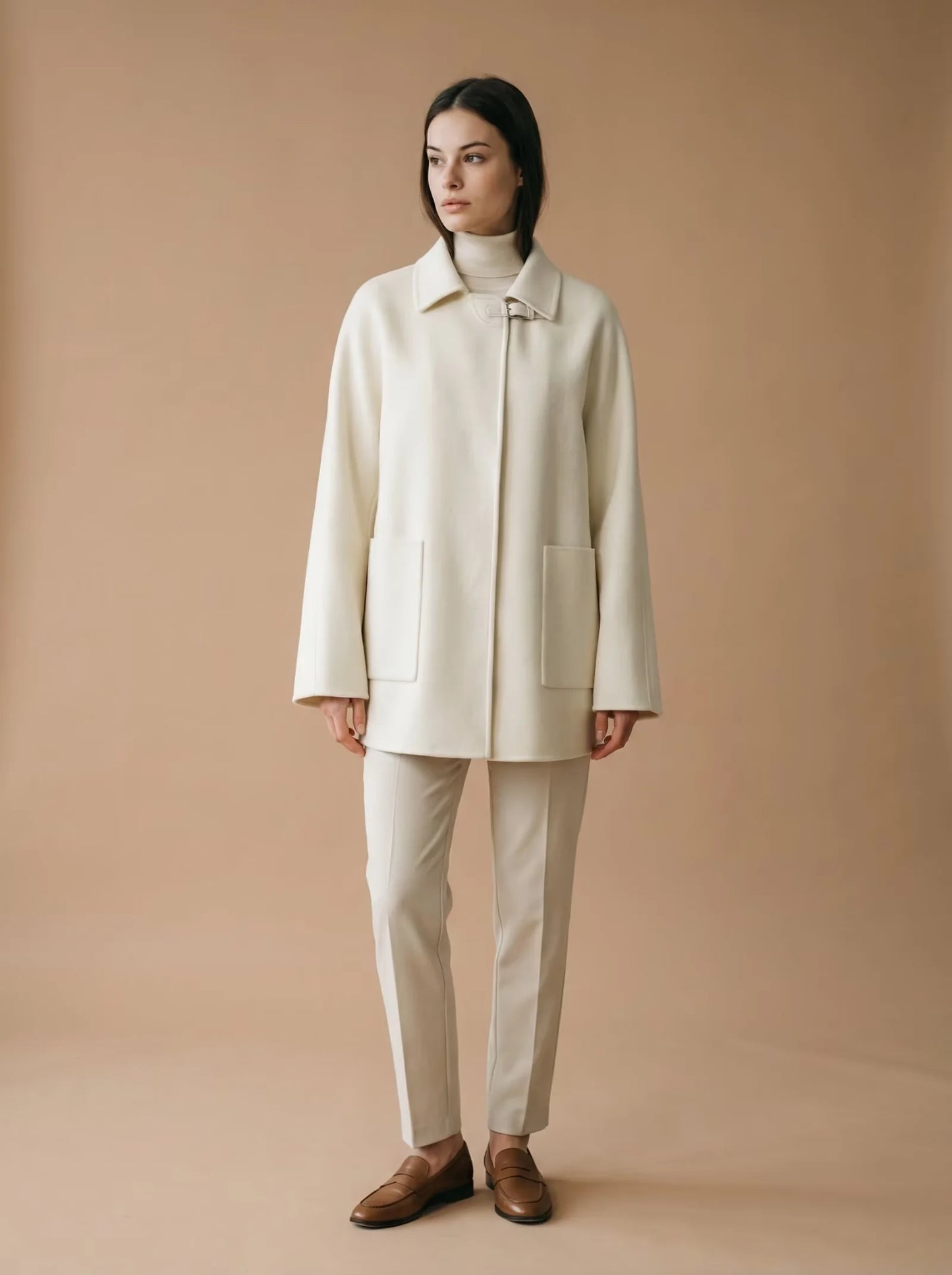 100% Cashmere Cape Coat with Lambskin Trim
