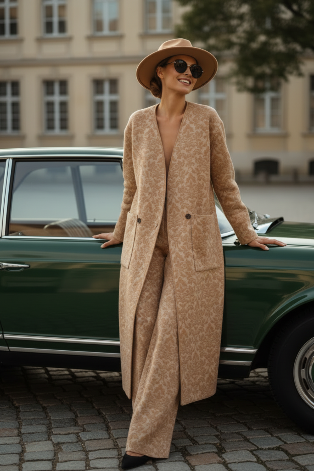 100% Cashmere Jacquard Long Coat