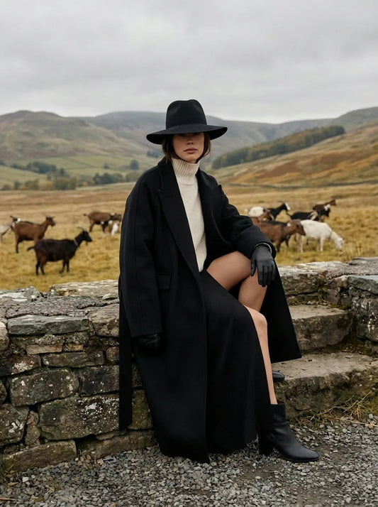 Pure Cashmere Robe Coat – Belted Minimal Design - Black