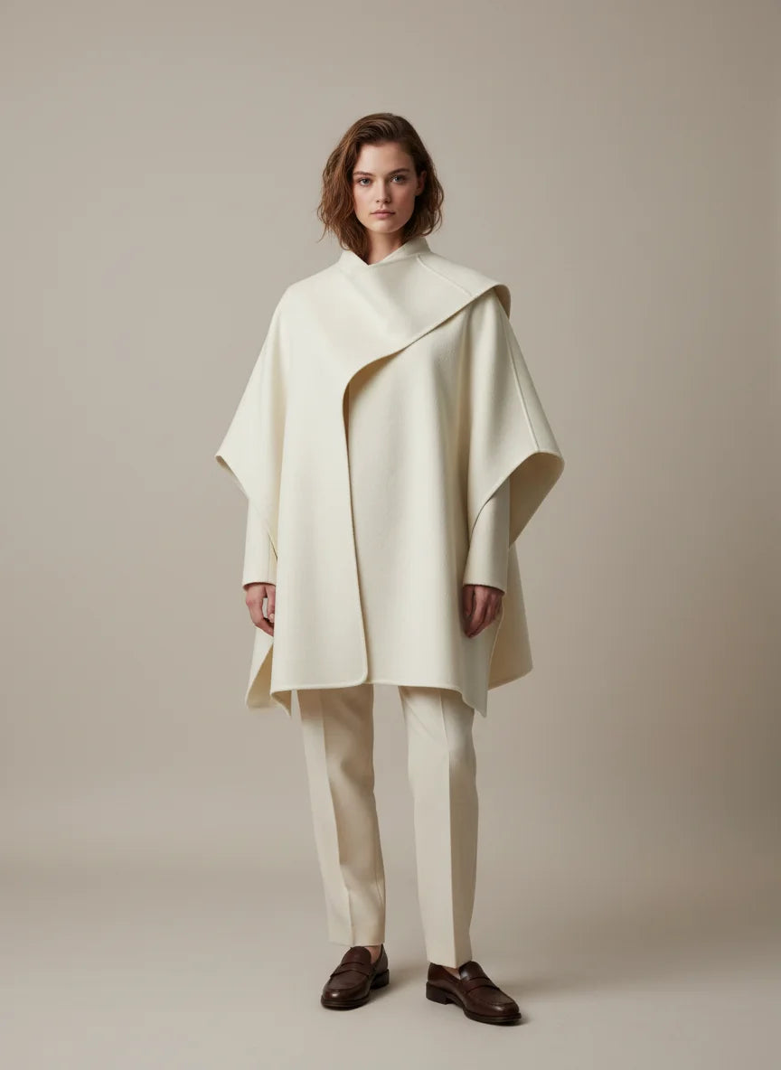 100% Cashmere Cape Coat with Integrated Scarf