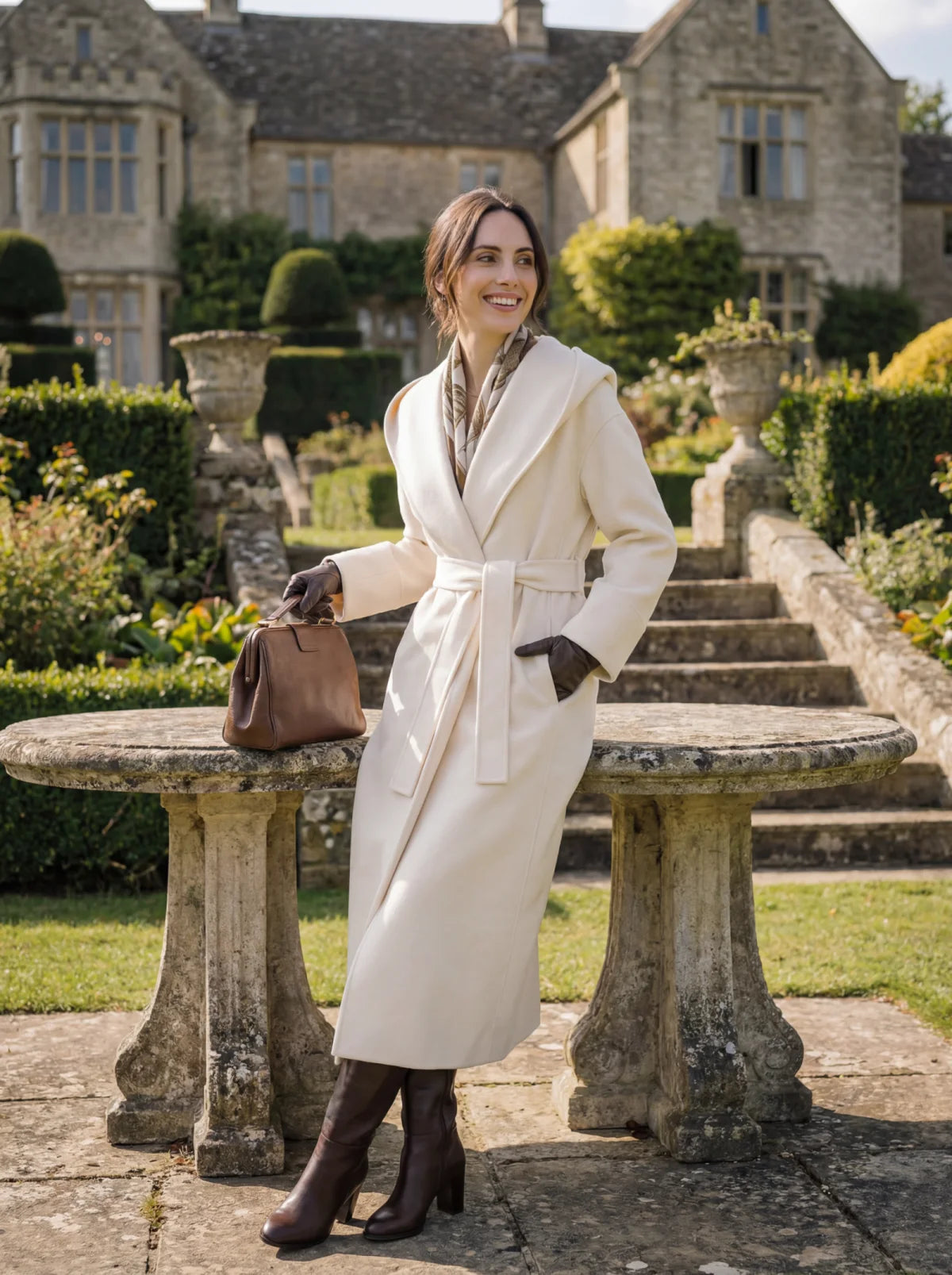100% Cashmere Hooded Wrap Long Coat