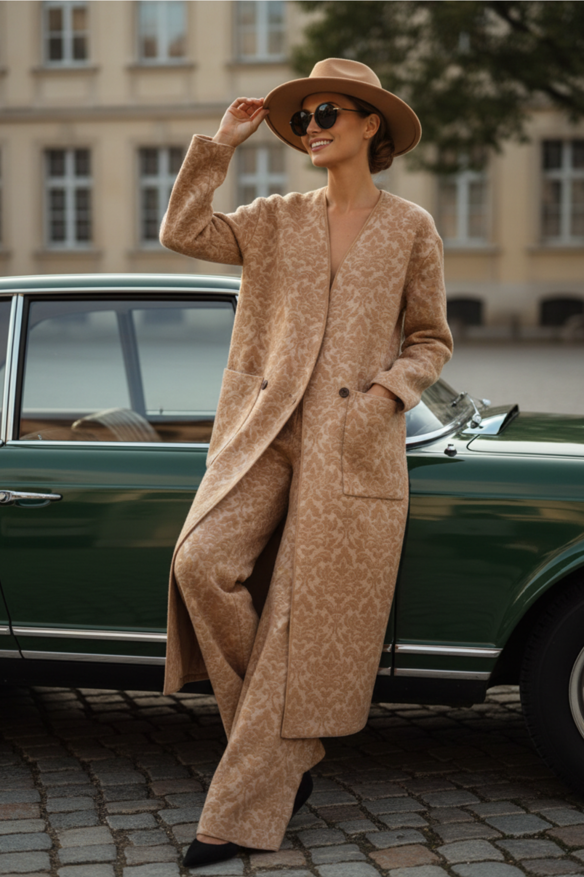 100% Cashmere Jacquard Long Coat