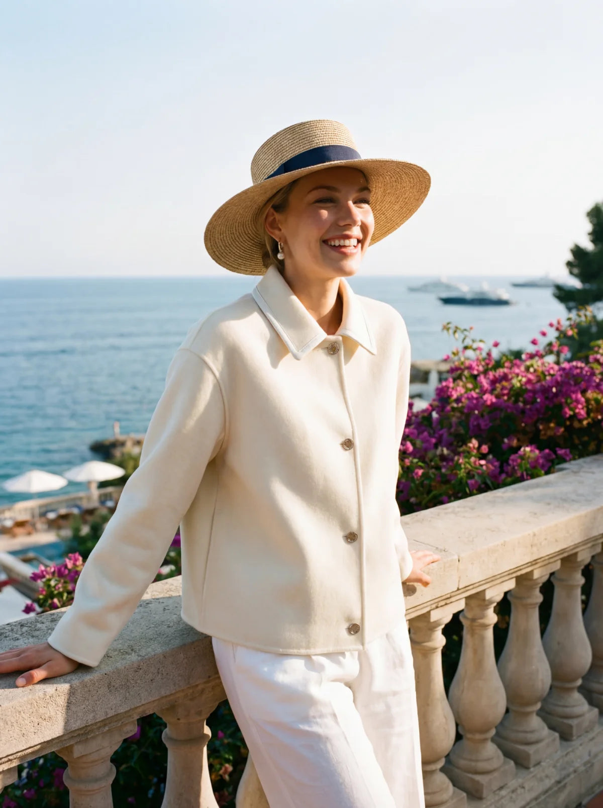 100% Pure Cashmere Short Coat with Lambskin Trim