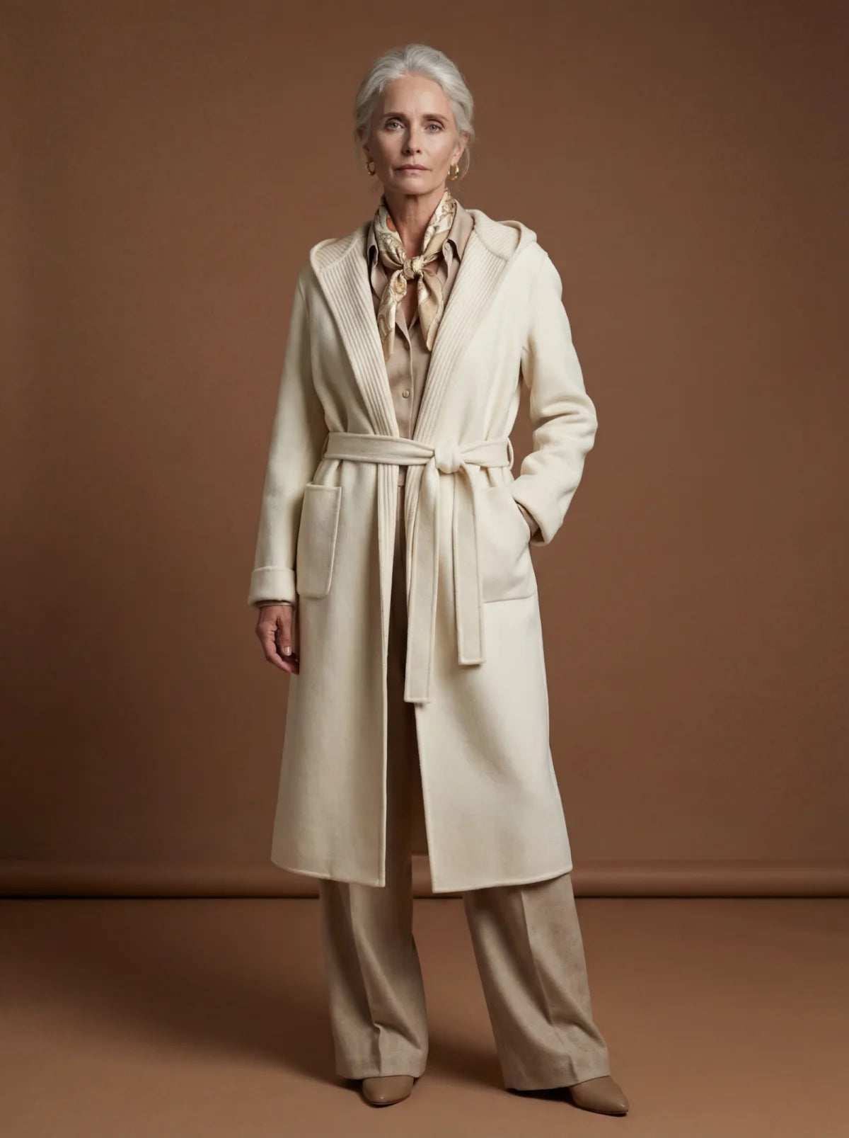 100% Pure Cashmere Coat with Detachable Knit Panel Design