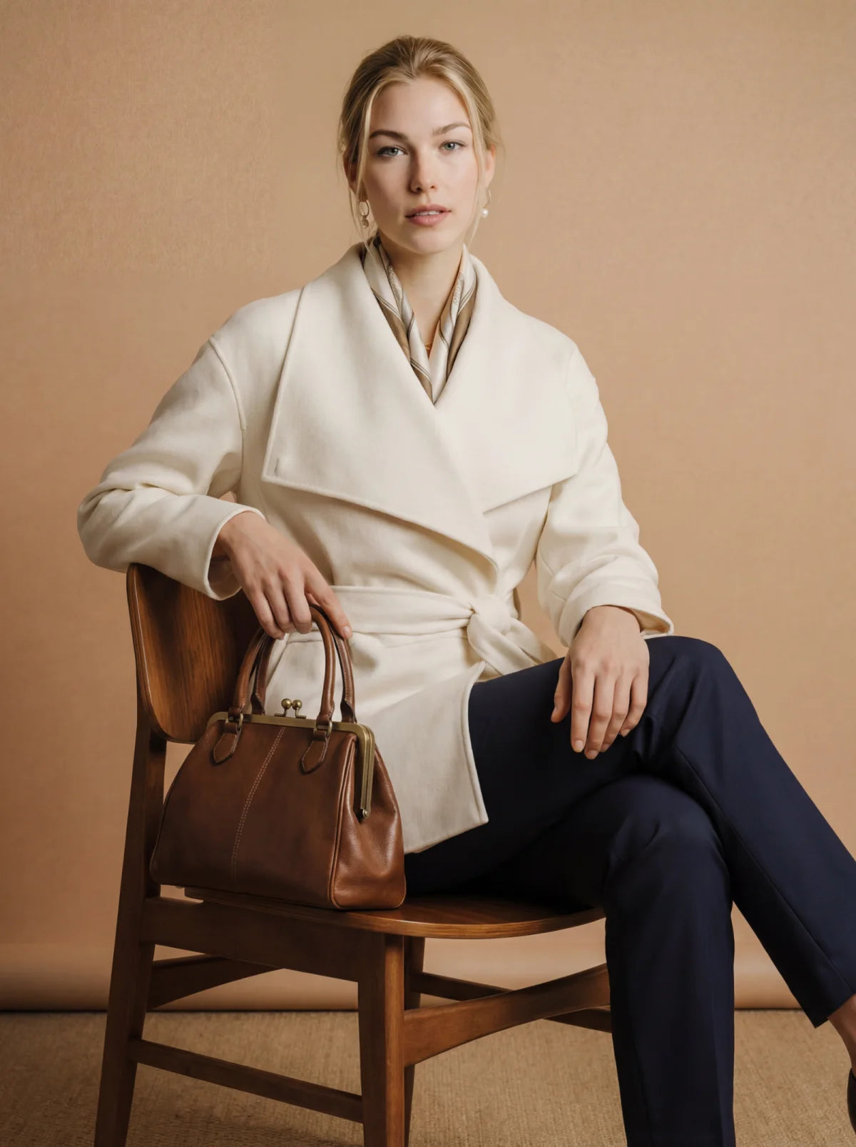 100% Cashmere Wrap Coat with Oversized Lapel