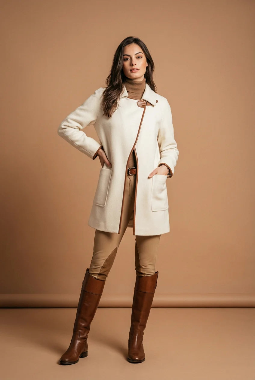100% Cashmere Cape Coat with Coffee Brown Lambskin Trim