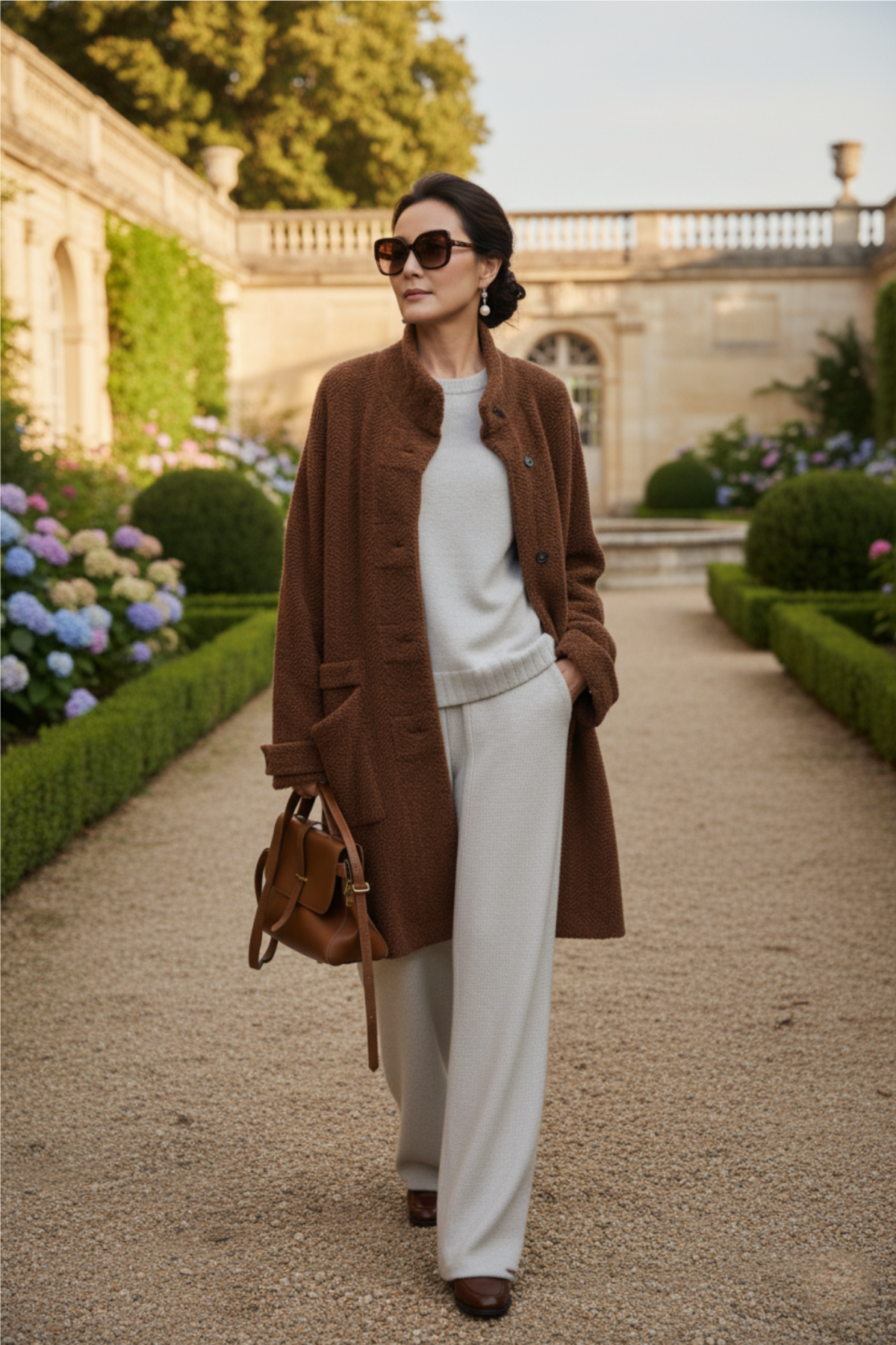 100% Cashmere Jacquard Long Coat